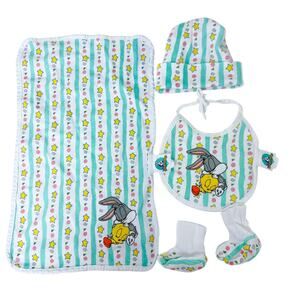 Vintage Baby Looney Tunes Tweety Bugs Bunny Blanket Bib Hat Boots - NB Newborn